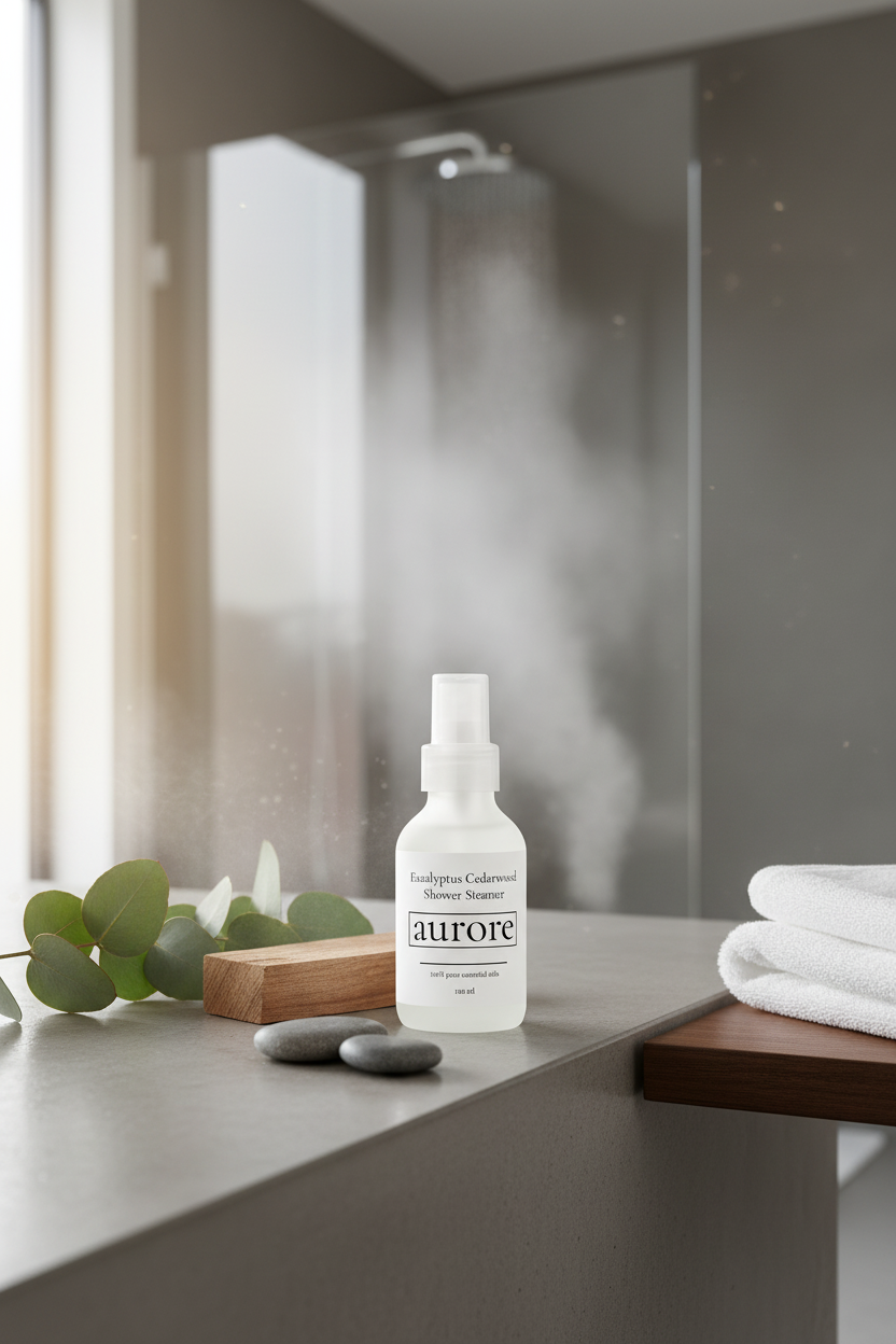 Eucalyptus Cedarwood Shower Steamer Spray in home spa setting